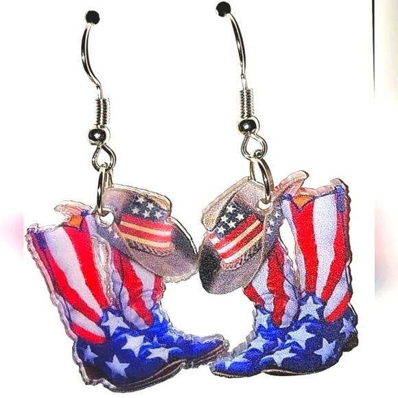 Beautiful flag boots acrylic dangle earrings - Picture 1 of 5